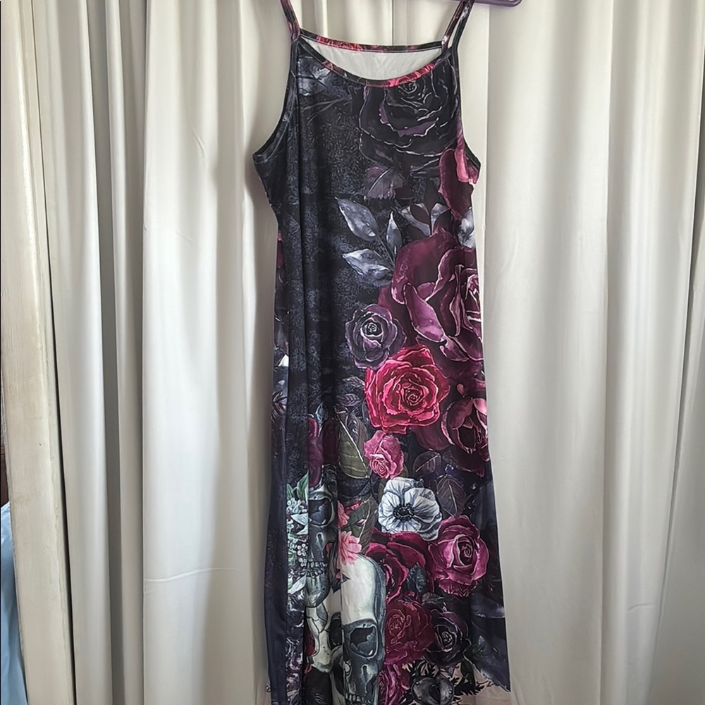 Floral Skull Print Maxi Dress